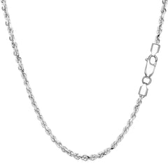 Sterling Silver Rhodium Plated Diamond Cut Rope Chain Necklace, 2.2mm fine designer jewelry for men and women
