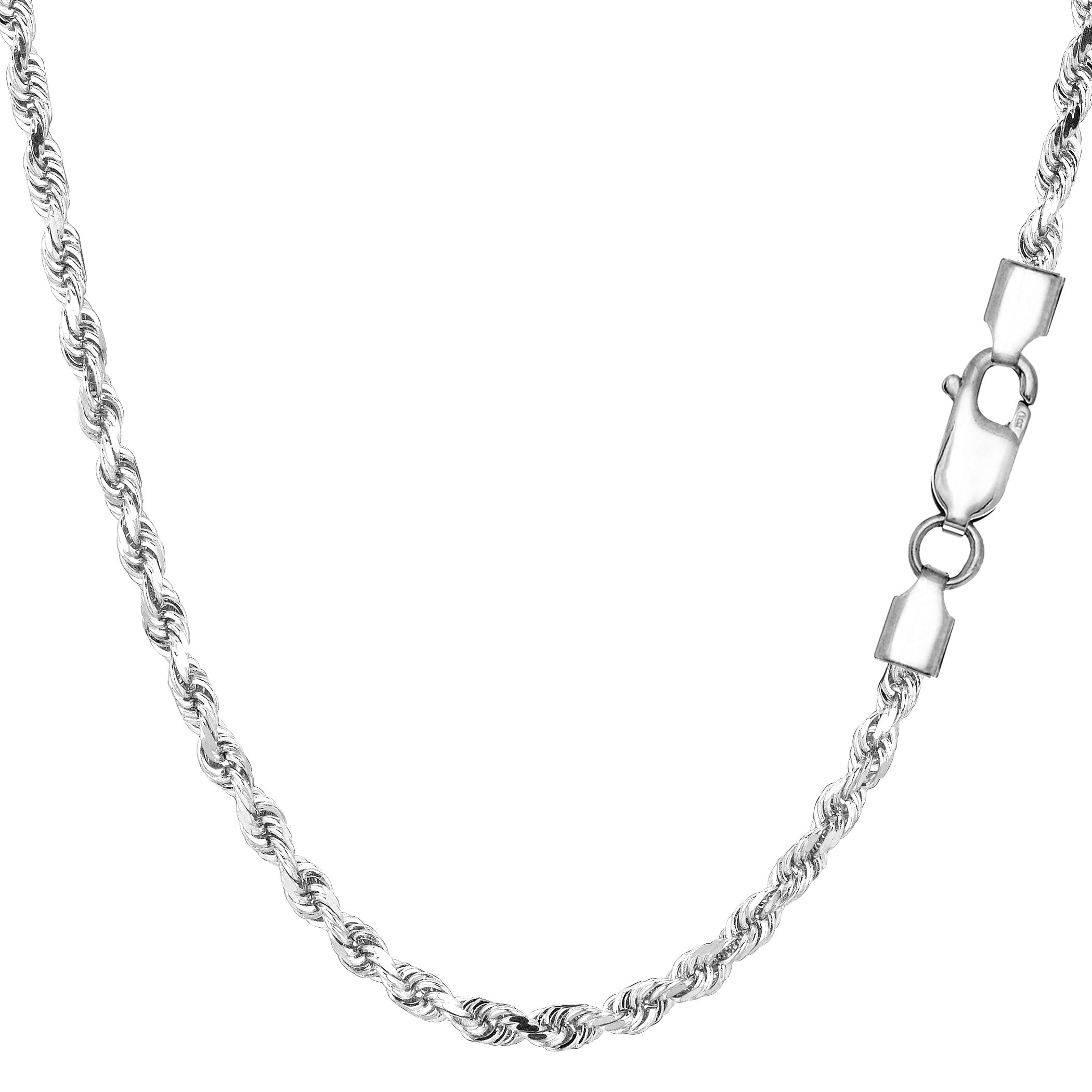 Sterling Silver Rhodium Plated Diamond Cut Rope Chain Necklace, 2.9mm fine designer jewelry for men and women