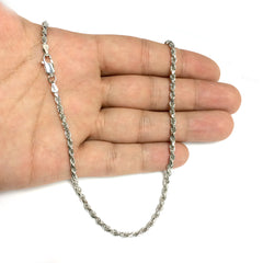 Sterling Silver Rhodium Plated Diamond Cut Rope Chain Necklace, 2.9mm fine designer jewelry for men and women
