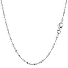 Sterling Silver Rhodium Plated Singapore Chain Necklace, 1.6mm fine designer jewelry for men and women