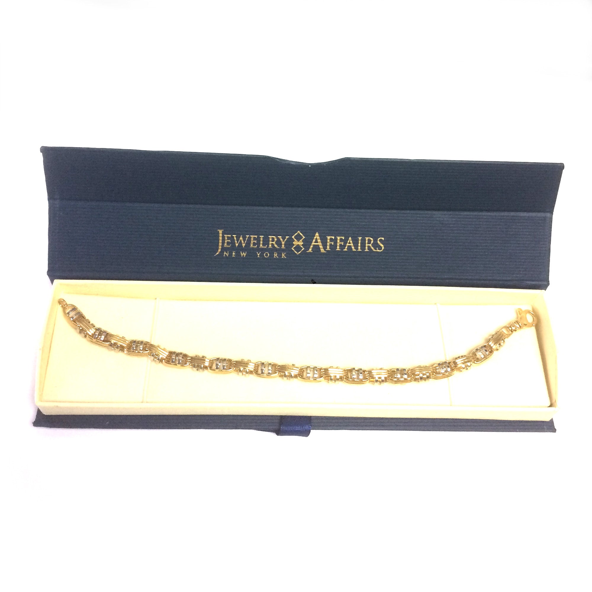 14k Yellow And White Gold Double Mariner Mens Bracelet, 8.5"