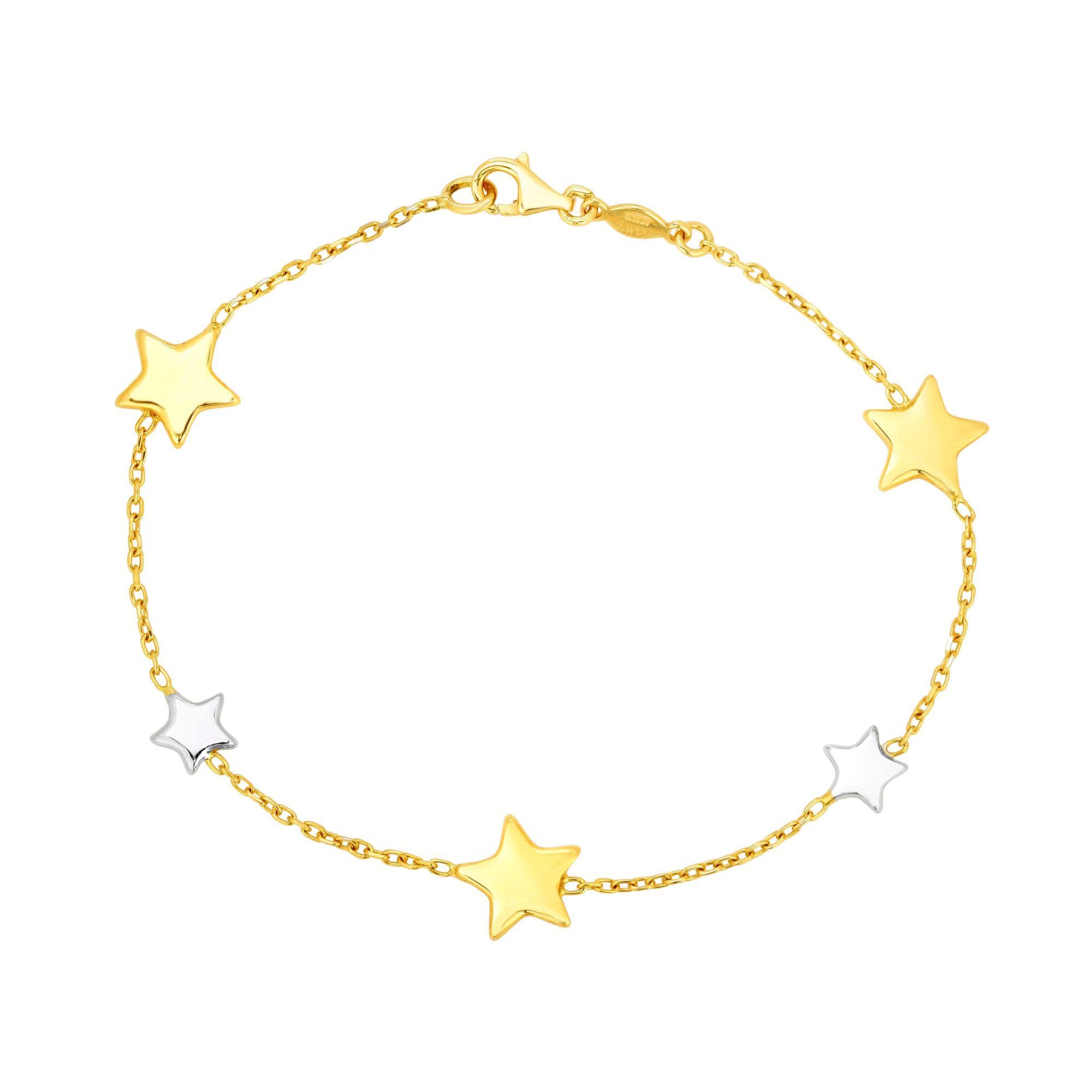 14k Yellow And White Gold Star Charms Bracelet, 7.25 fine designer jewelry for men and women