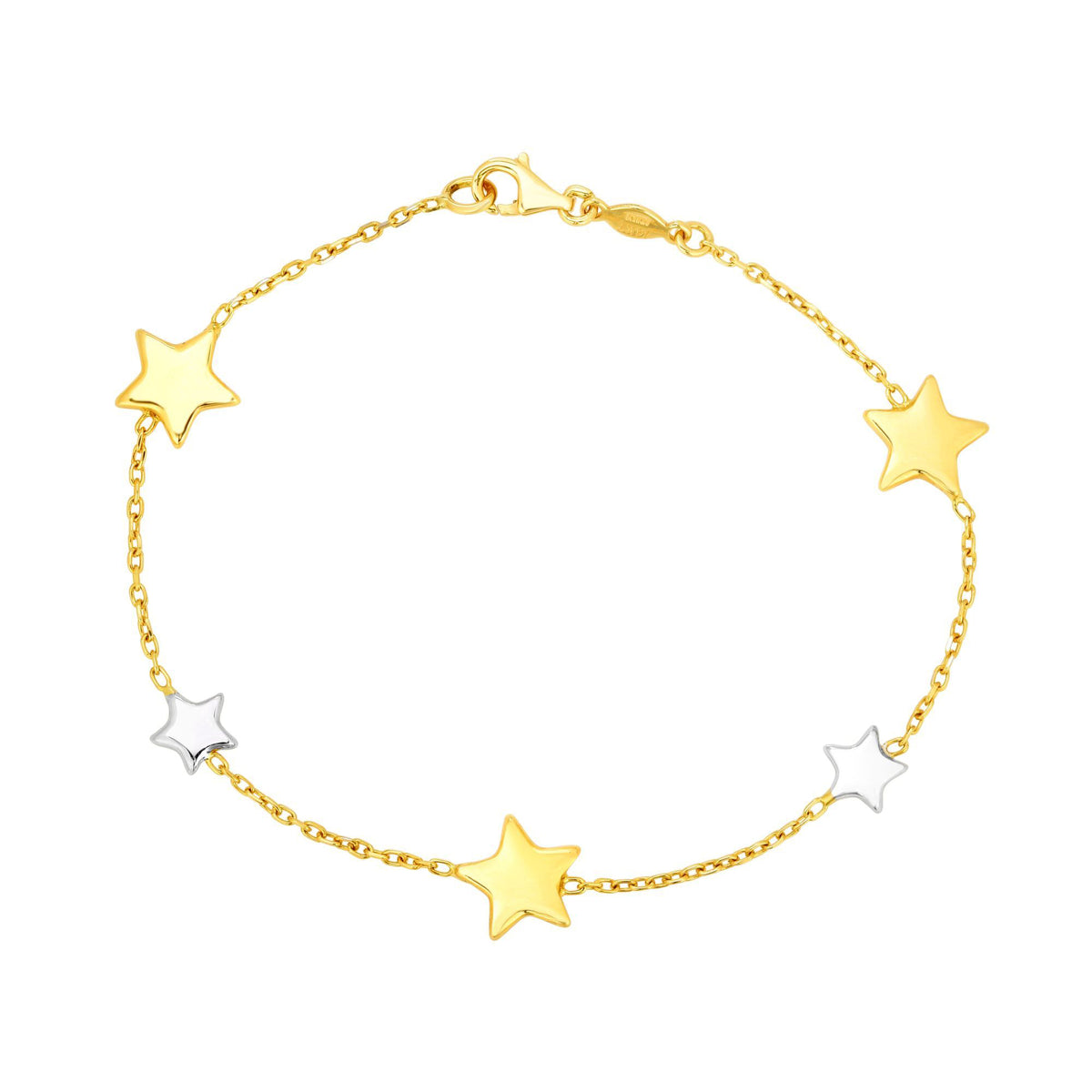 14k Yellow And White Gold Star Charms Bracelet, 7.25 fine designer jewelry for men and women