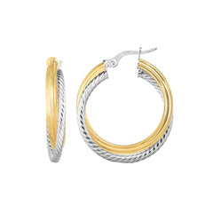 14K Gold Yellow And White Finish Hoop Fancy Earrings, Diameter 20mm fine designer jewelry for men and women