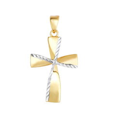 14K Yellow And White Gold Diamond Cut Fancy Cross Pendant,13x20 mm fine designer jewelry for men and women