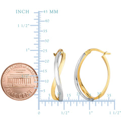 14K Yellow And White Gold Double Criss Cross Hoop Earrings fine designer jewelry for men and women